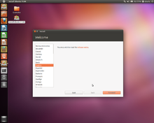 Ubuntu Desktop 11.04 started from the Live CD with the Install window open